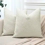 OTOSTAR Pack of 2 Textured Boucle Throw Pillow Covers 16x16 Inch Cream Beige Accent Solid Pillowcases Farmhouse Decorative Pillow Covers Couch Cushion Case for Home Sofa Bedroom Decor (Cream Beige)