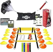 Speed & Agility Training Set - Set of Premium Agility Ladder, 20 Disc Cones, Running Parachute, Jump Rope, Resistance Bands, Drill Manual - Football, Soccer, Basketball, Training Athletes