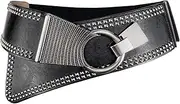 [C&Xanadu] Women's Fashion Vintage Wide Waist Belt Elastic Steampunk Corset Belts Cinch With Interlock Buckle Black