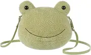 [Apricot Lamb] Velvet Frog Plush Shoulder Bag for Kids, Teen Girls Boys, Fashion Handbags, 8.7 Inches