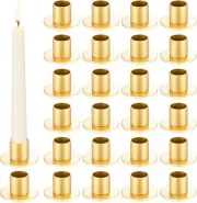 24 Pcs Taper Candle Holders Bulk for Pillar Candles Metal Gold