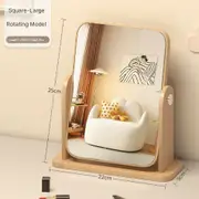 TOOLKISS Square Rotating Mirror – Extra Large Tabletop Makeup Mirror with Wooden Swivel Base – Stylish Vanity Mirror for Desk, Dorm, and Bathroom