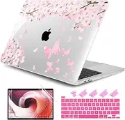 DONGKE Compatible with MacBook Pro 13 inch Case 2024 2023-2020 Release A2338 M2/M1 A2251 A2289 with Retina Display & Touch ID, Plastic Hard Shell & Keyboard Cover & Screen Film - Flower Blossoms