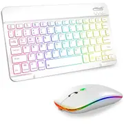 Ultra-thin Bluetooth Keyboard and Mouse Combo for iPad Rechargeable RGB Wireless Keyboard Mouse 7-Color Backlit