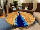 Round Epoxy Table Round Sofa Live Edge Walnut Wood Table Furniture Hallway Decor