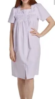 Miss Elaine Women's Short Snap-Front Seersucker Robe - Lilac White, Small, $72
