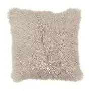 Real Tibetan Fur Mongolian Lambskin Sheepskin Cushion - Fawn