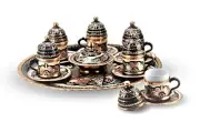 Turkish Coffee Serving Set & Tray,Traditional Coffee Copper Set (6 pcs Cup),Gift