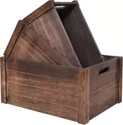 Farmhouse Antique Black Wooden Crate for Storage,Rustic Decorative Boxes,Set of