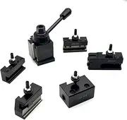 250-000 Wedge Type Quick Change Tool Post Set, 6 Pcs Tool Post Set with 5 Replaceable Tool Holders for 6-9 Inch Swing Small Lathe, Steel Material Black,6