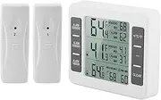 Refrigerator Thermometer, Wireless Digital Freezer Thermometer with 2 Sensors & Audible Alarm, LCD Display Indoor Outdoor Thermometer, Temperature Gauge for Kitchen, Freezer, Home