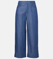 ['S Max Mara] 'S Max Mara Dante cotton and linen twill wide-leg pants UK 12 blue