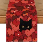 Artoid Mode Black Cats Red Hearts 13" x 72", Table Runner,