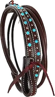 CHALLENGER Horse Western 8ft Contest Barrel Rolled Leather Reins Turquoise Brown 66RT20TR