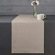 D'Moksha Homes Natural Linen Table Runner 120 Inches Long - 100% Pure Linen 14 x 120 Inch Classic Hemmed Dresser Scarf for Farmhouse Dining, Spring, Summer, Outdoor
