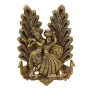 Decorative Golden Metal Radha Krishna Idol with Diya Decorative Showpiece for Ho