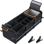 CULOTOL Large Trunk Organizer With Built-in Leakproof Cooler Bag,Car Organizers and Storage for SUV 4 Removable Dividers Collapsible Portable Non-Slip Bottom Tie Down Strap,Car Accessories
