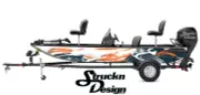 Orange Gray Waved Wispy White Drawn Fish Bass Boat Black Decal Wrap USA Vinyl