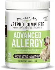 VetPro Advanced Allergy and Itch Support for Dogs - Supports Seasonal Allergies, Itchy Skin, & Immunity - Enhanced with Salmon Oil, Probiotics & Colostrum for Allergies, Immune Support, & Gut Health