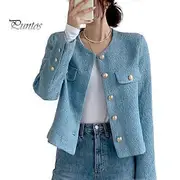 Fall Spring Women Coat Single-breasted Long Sleeves Solid Color Cardigan Loose OL Commuting Style Dating Shopping Jacket blue M