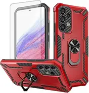 [Asuwish] Phone Case for Samsung Galaxy A53 5G with Tempered Glass Screen Protector Magnetic Slim Ring Holder Stand Hard Hybrid Rugged Bumper Cell Cover A 53 G5 53A SM A536U 6.5" 2022 Women Men Red
