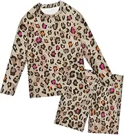 [GAIGEO] Leopard Jaguar Print White Boys Swim Suit, Soft Stretch Fabric 3t Swimsuit Boys, Easy Care, Secure Fit