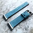 Light Blue Color Soft Leather Band Strap with White Stitches for Fitbit Ionic