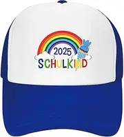 [YYSWSAKY] Schulkind 2025 Baseball Cap, School Boy, Blue Trucker Cap with Rainbow Pattern, Adjustable Baseball Caps, Mesh Back