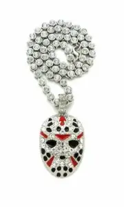 Hip Hop Jason Mask Pendant & Iced 18" 20" Big CZ Choker Chain Bling Necklace