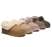 AUSTRALIAN SHEPHERD® UGG Slippers Women Sheepskin Wool Collar Ankle Platform Clarrie - Dawn Pink / AU Ladies 10 / AU Men 8 / EU 41
