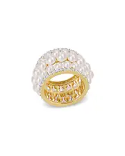 Rina Limor Gold Over Silver 1.56 ct. tw. Sapphire 3-4.5mm Pearl Triple Row Ring