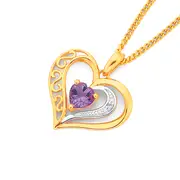 9ct Gold Amethyst & Diamond Filigree Open Heart Pendant in Purple