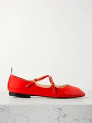[Thom Browne] Thom Browne - Grosgrain-trimmed Patent-leather Ballet Flats - Red - IT38 IT 38 Red