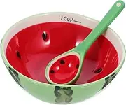 OFFSCH 1 Set Cute Ceramic Bowl with Spoon Adorable Fruit Design Multi Functional Serving Bowl for Soup Rice and Desserts Sturdy Kitchen Tableware Microwave Dishwasher Safe