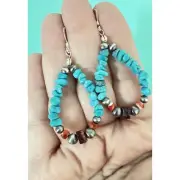Stunning Native American Handmade Silver & Genuine Multi Gem Teardrop Earrings