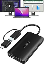 USB 3.0 to Dual HDMI Adapter, KOZYC USB-C to Dual HDMI Adapter, HDMI Splitter Extended Display 2 Monitors for 4K &1080p, Support MST, SST, Compatible with MacBook Pro/Air, HP (Need Install Driver)