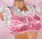 Sissy Satin silky smooth Crop top Frilly Lacy Shiny Smooth SHirt OS