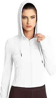 [QUEENIEKE] Womens Gym Tops with Hooded Full Zip up Running Jacket Long Sleeve Top Hoodies With Thumbholes