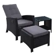Gardeon 3PC Recliner Chairs Table Sun lounge Wicke