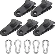 5 Pcs Tarp Clips Heavy Duty Lock Grip, Tent Clamps with Thumb Screw and Bungee Ball Cords Clip & Carabiner For Fixing Tarps, Awnings, Tarpaulin, Camping, Caravan Canopies, Car Cover Clamp