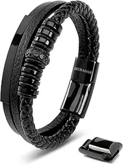 [SERASAR] | Premium Genuine Leather Bracelet [Shine] for Men in Black | Magnetic Stainless Steel Clasp in Black, Silver and Gold | Exclusive Jewellery Box | Great Gift Idea