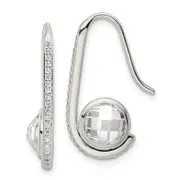 Sterling Silver Polished Checkerboard Cz Dangle Earrings