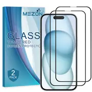 [2 Pack] Full Coverage Apple iPhone 15 Plus (6.7”) Tempered Glass Crystal Clear Premium 9H HD Screen Protector by MEZON (iPhone 15 Plus, 9H Full)