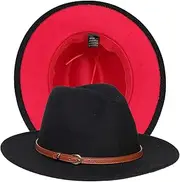 [Xiang Ru] Two-Tone Fedora Hats with Belt Buckle for Women Men Wide Brim Felt Panama Hat Wool Winter Retro 1920s Costume Cap
