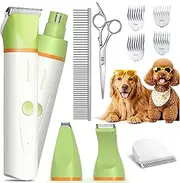 unibono Dog Clippers with Paw Trimmer, All-in-One Dog Grooming Kit Low Noise Electric Rechargeable Small Quiet Foot Razor Pet Hair Shaver with Stainless Steel Scissors Guards for Dogs Cats at Home