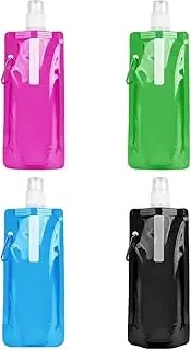 Foldable Water Bottle 480 ml with Carabiner, Reusable Water Bottle for Hiking, Travel, Cycling, Unisex, Adults, BPA-Free, Space Saving and Lightweight