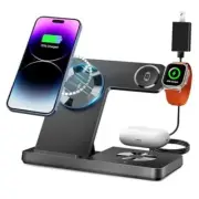 Magnetic 3 in 1 Charging Station for Multiple Devices,Mag-Safe Wireless black
