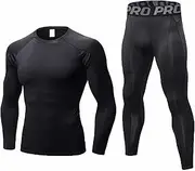 LLNFINTDO Men's Compression Pants Shirt Top Long Sleeve And Long John Athletic Sets Gym Clothing Mens Workout