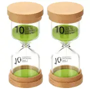 10 Minute Sand Timer, 2 Pcs High Borosilicate Glass Wooden Sand Watch, Green