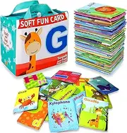 Adpartner Baby Soft Alphabet Cards, 26Pcs ABC Learning Flash Cards with Drawstring Storage Bag for 0 1 2 3 Years Old Infants Toddlers, Washable Cloth Letter Cards Baby Early Educational Toys
